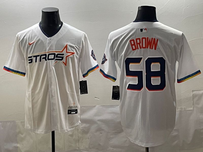 Men Houston Astros #58 Brown White Fourth generation Joint Name 2025 Nike MLB Jersey style 1